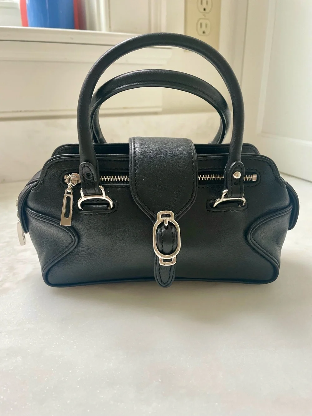 Cole Haan Black Leather Top-Handle Satchel - Sleek Everyday Mini Handbag